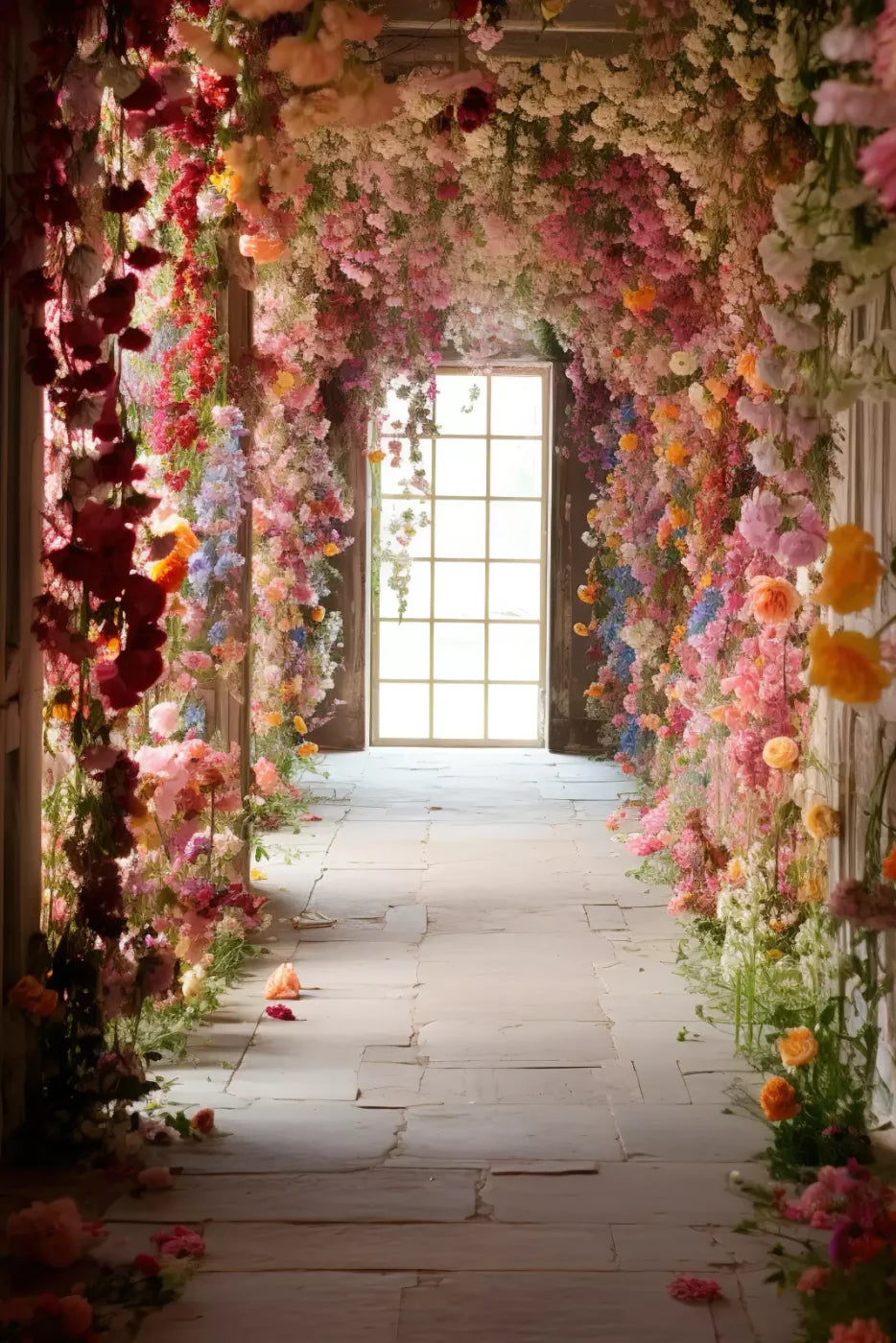 Flower Garland Hallway 1 8’X12’ Ultracloth (96 X 144 Inch) Backdrop