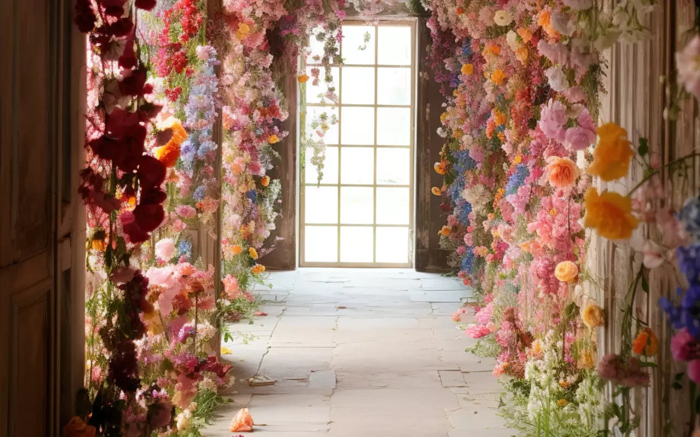 Flower Garland Hallway 1 8’X5’ Ultracloth (96 X 60 Inch) Backdrop