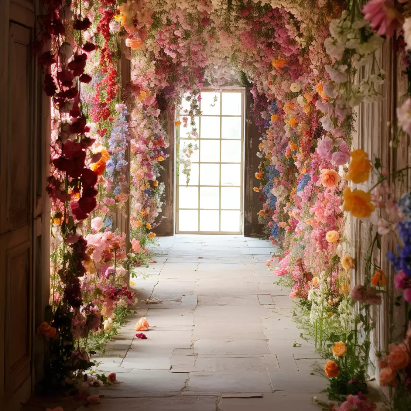 Flower Garland Hallway 1 8’X8’ Fleece (96 X Inch) Backdrop