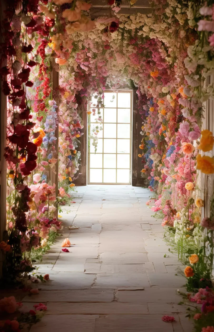 Flower Garland Hallway 1 9’X14’ Ultracloth (108 X 168 Inch) Backdrop