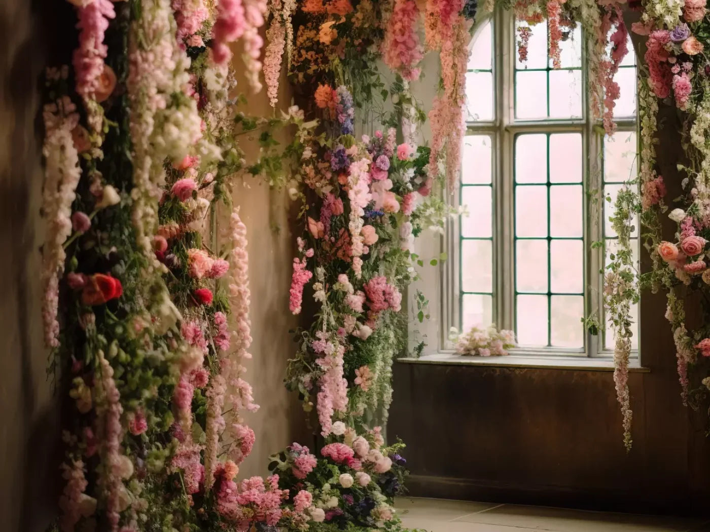 Flower Garland Room 6’8X5’ Fleece (80 X 60 Inch) Backdrop