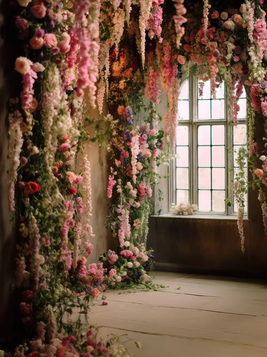 Flower Garland Room 6’X8’ Fleece (72 X 96 Inch) Backdrop