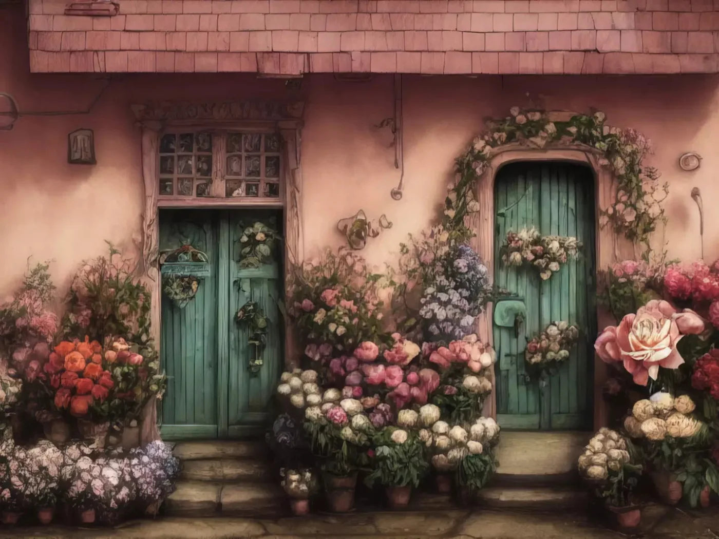 Flower Shops 68X5 Fleece ( 80 X 60 Inch ) Backdrop