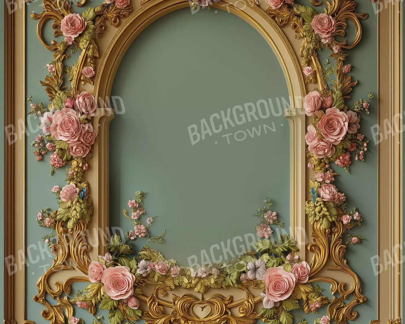 Flowered Arch On Pastel Green Wall 10’X8’ Fleece (120 X 96 Inch) Backdrop