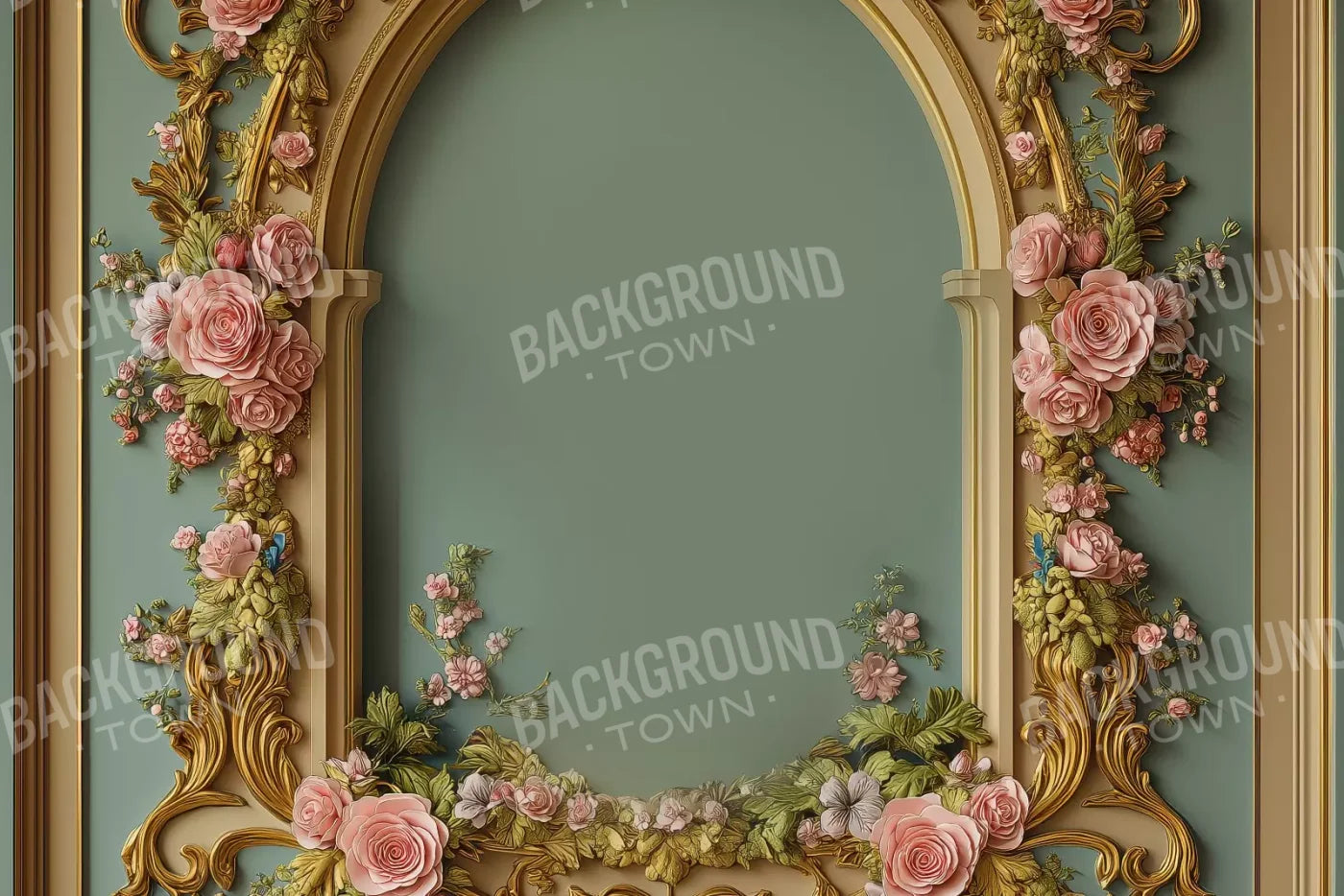 Flowered Arch On Pastel Green Wall 12’X8’ Ultracloth (144 X 96 Inch) Backdrop