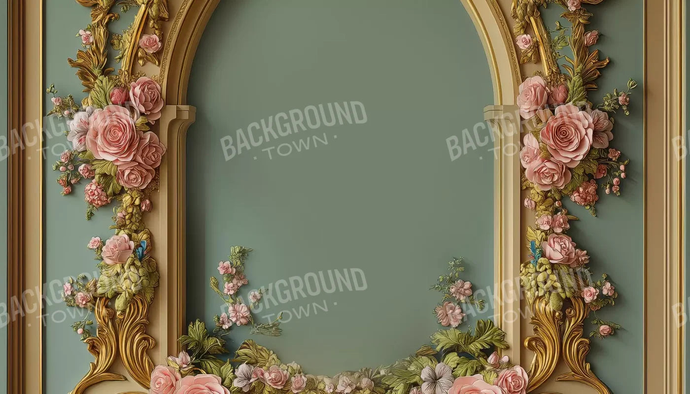 Flowered Arch On Pastel Green Wall 14’X8’ Ultracloth (168 X 96 Inch) Backdrop