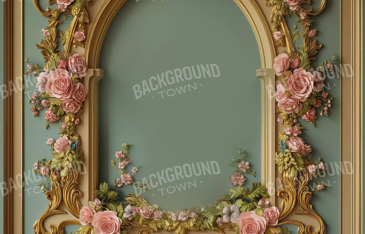 Flowered Arch On Pastel Green Wall 14’X9’ Ultracloth (168 X 108 Inch) Backdrop