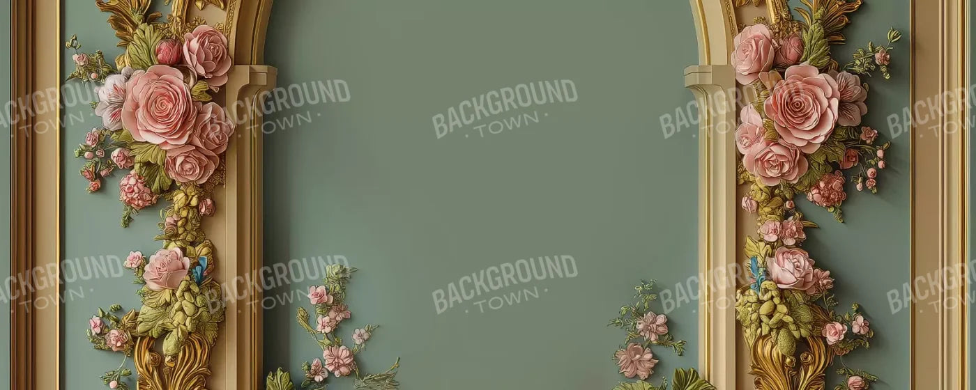 Flowered Arch On Pastel Green Wall 20’X8’ Ultracloth (240 X 96 Inch) Backdrop