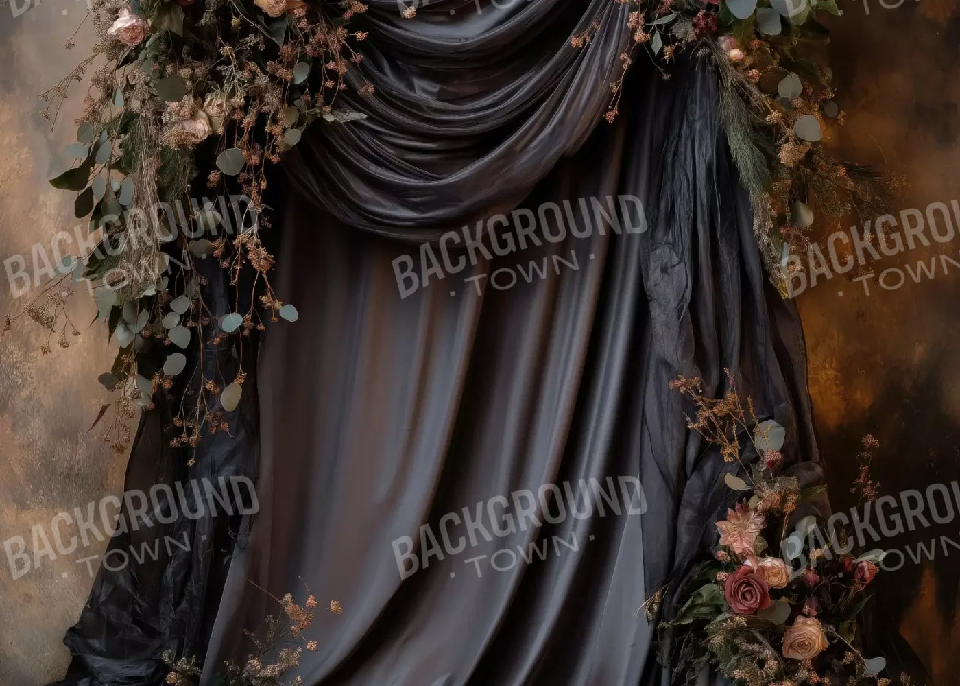 Flowered Black Backdrop 7’X5’ Ultracloth (84 X 60 Inch)