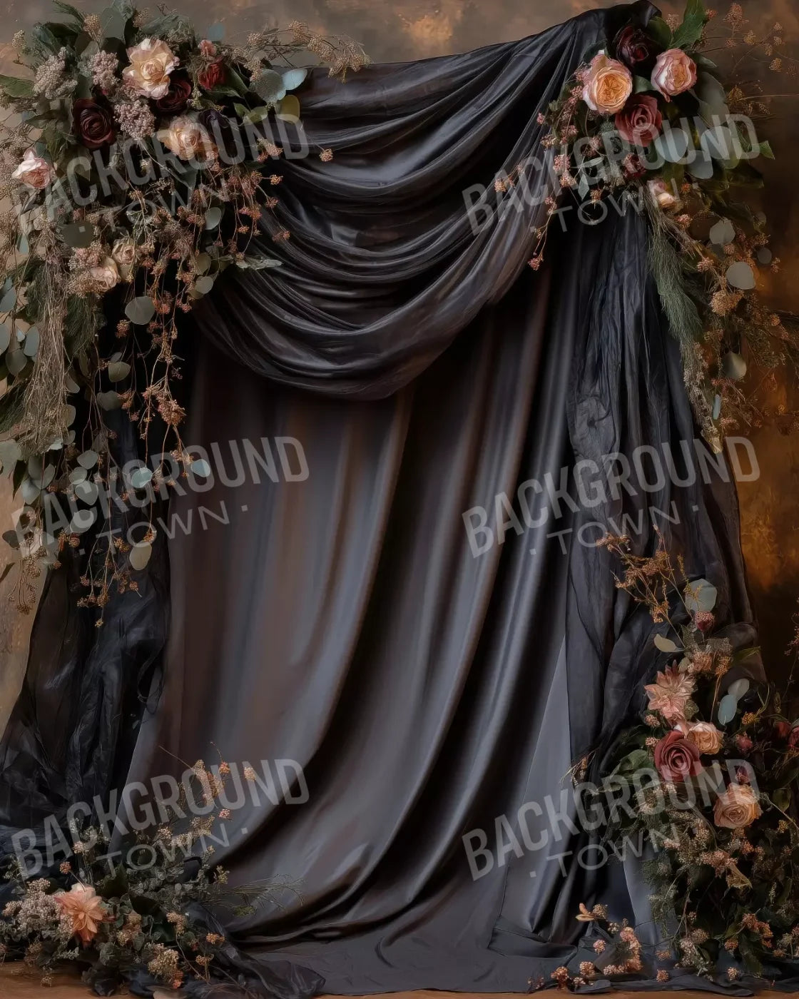 Flowered Black Backdrop 8’X10’ Fleece (96 X 120 Inch)