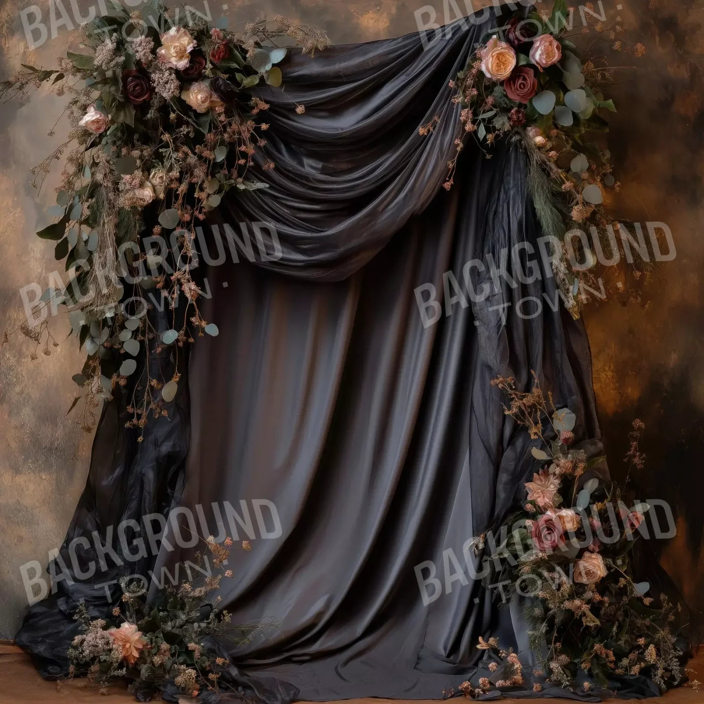 Flowered Black Backdrop 8’X8’ Fleece (96 X Inch)