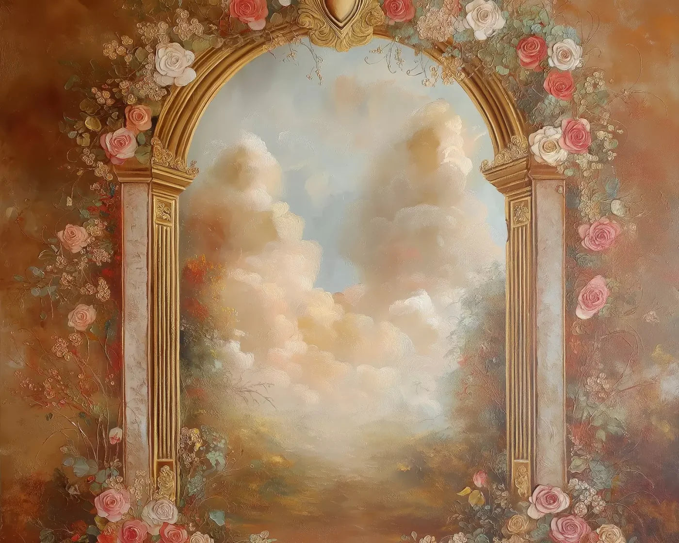 Flowered Wall Archway 10’X8’ Fleece (120 X 96 Inch) Backdrop