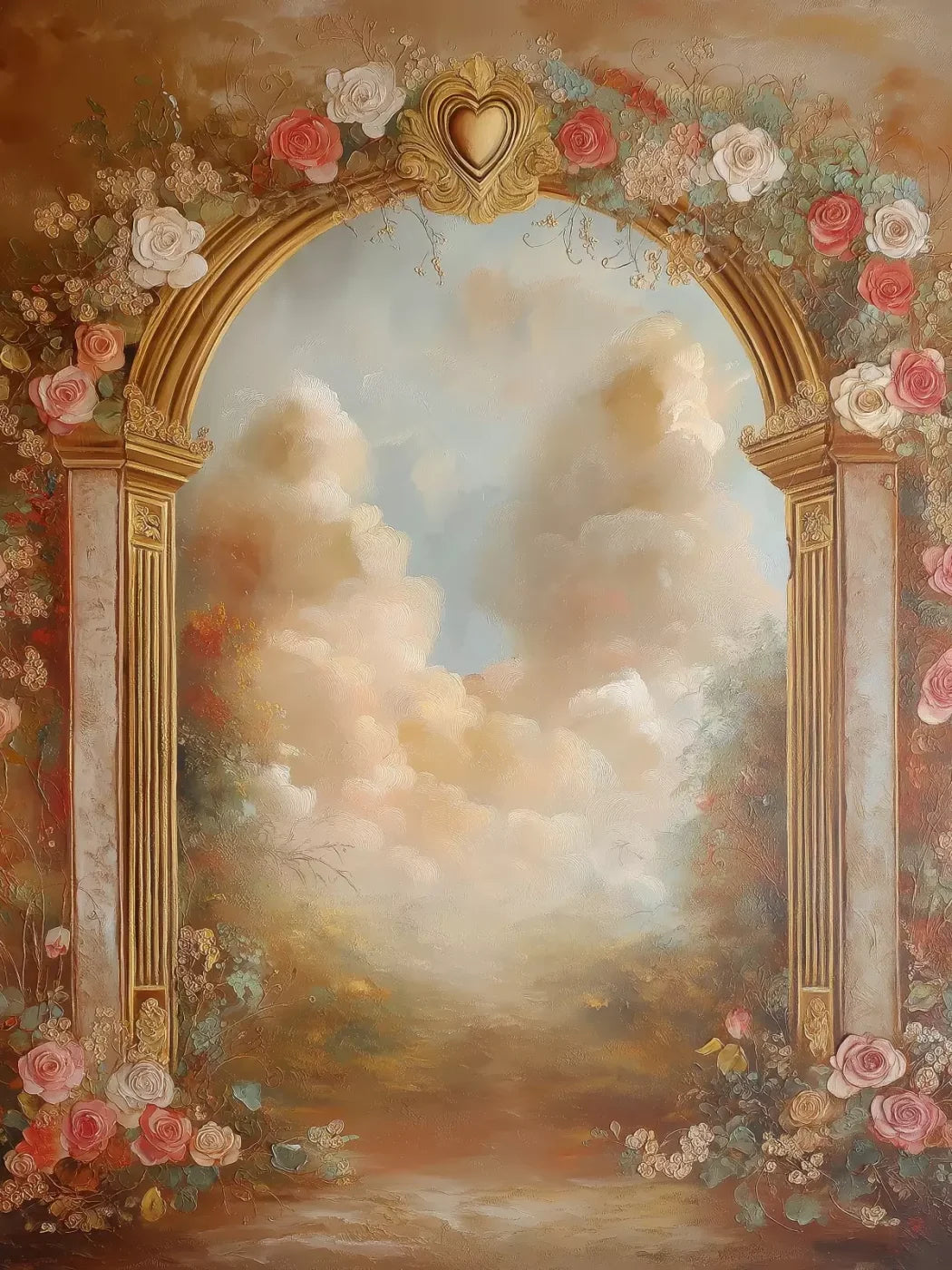 Flowered Wall Archway 6’X8’ Fleece (72 X 96 Inch) Backdrop