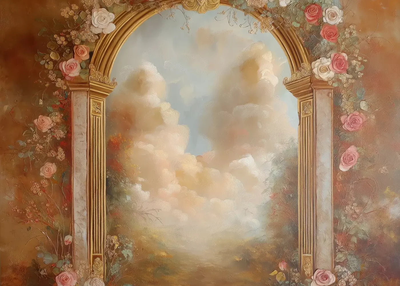 Flowered Wall Archway 7’X5’ Ultracloth (84 X 60 Inch) Backdrop