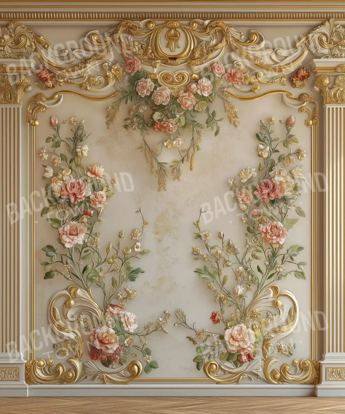 Flowers Climbing Gold Wall 10’X12’ Ultracloth (120 X 144 Inch) Backdrop