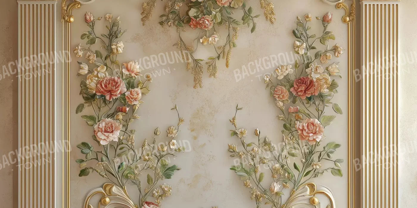Flowers Climbing Gold Wall 16’X8’ Ultracloth (192 X 96 Inch) Backdrop