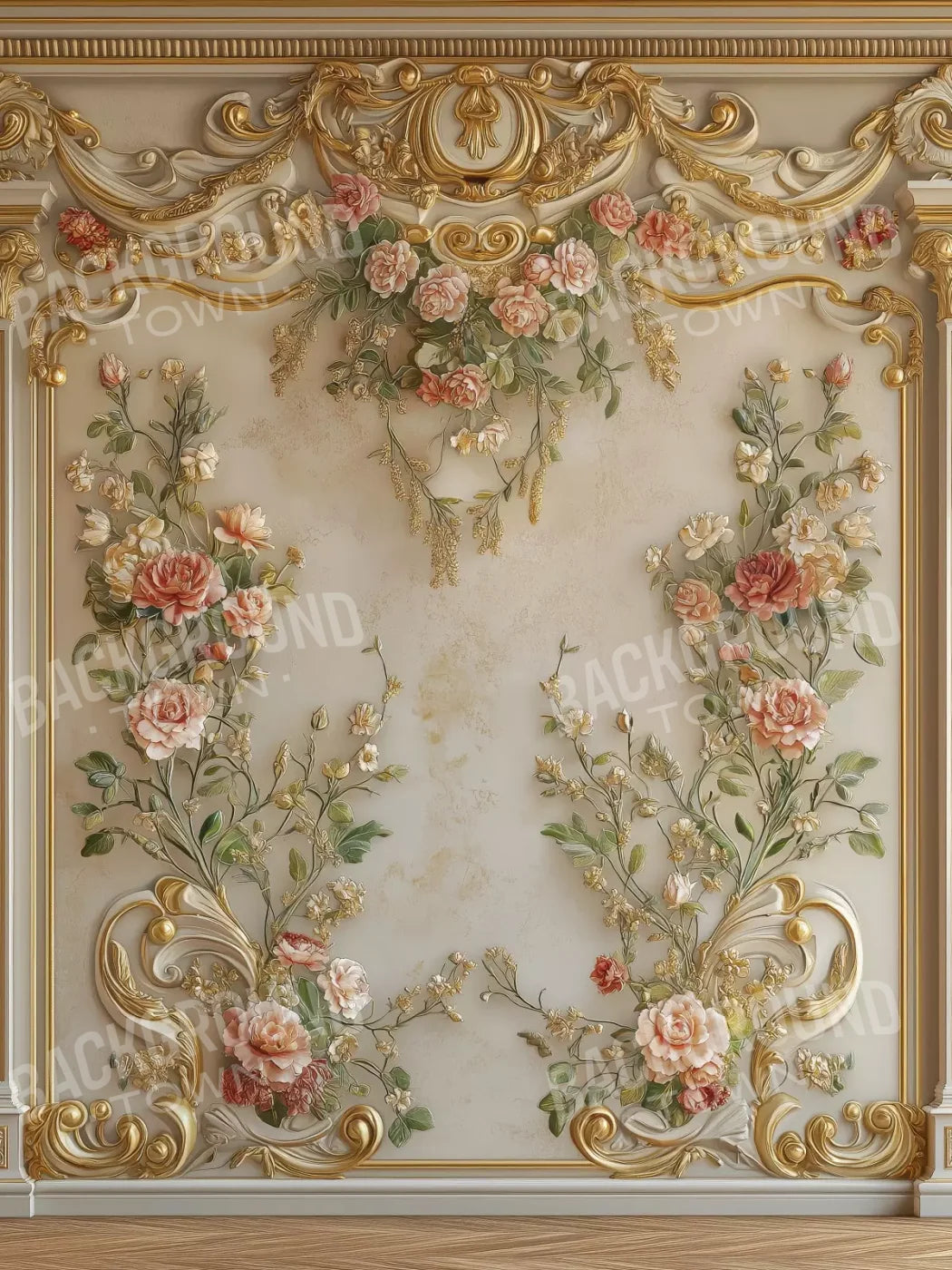 Flowers Climbing Gold Wall 5’X6’8 Fleece (60 X 80 Inch) Backdrop