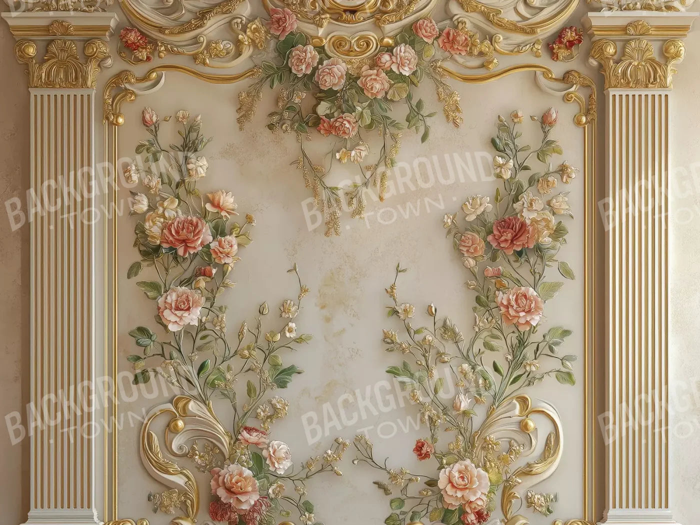 Flowers Climbing Gold Wall 6’8X5’ Fleece (80 X 60 Inch) Backdrop