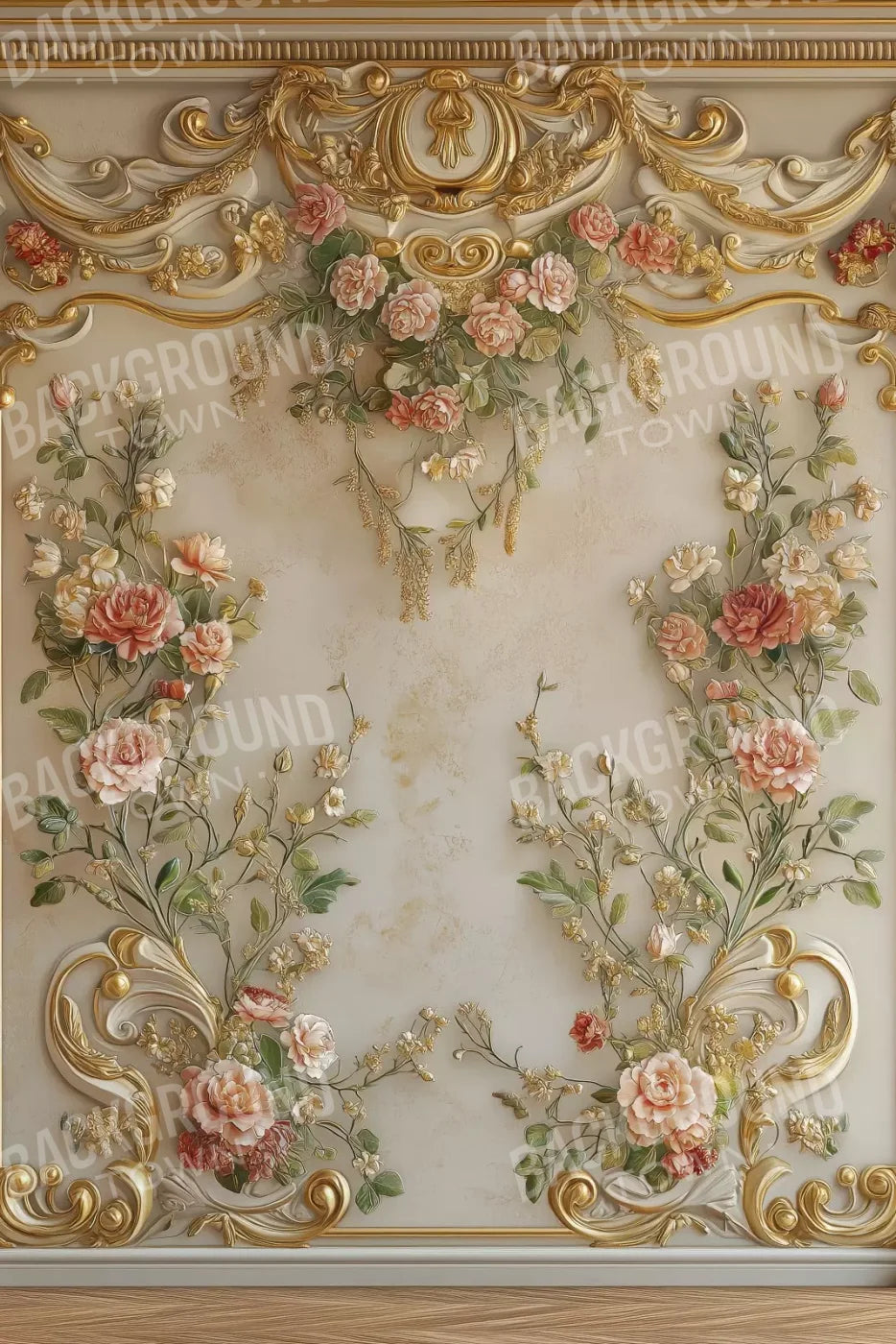 Flowers Climbing Gold Wall 8’X12’ Ultracloth (96 X 144 Inch) Backdrop