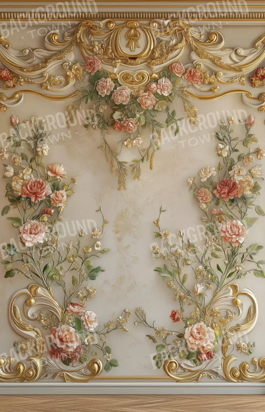 Flowers Climbing Gold Wall 9’X14’ Ultracloth (108 X 168 Inch) Backdrop