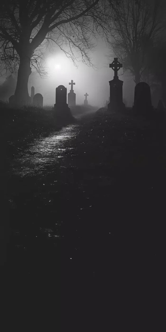 Foggy Cemetery At Night 10’X20’ Ultracloth (120 X 240 Inch) Backdrop