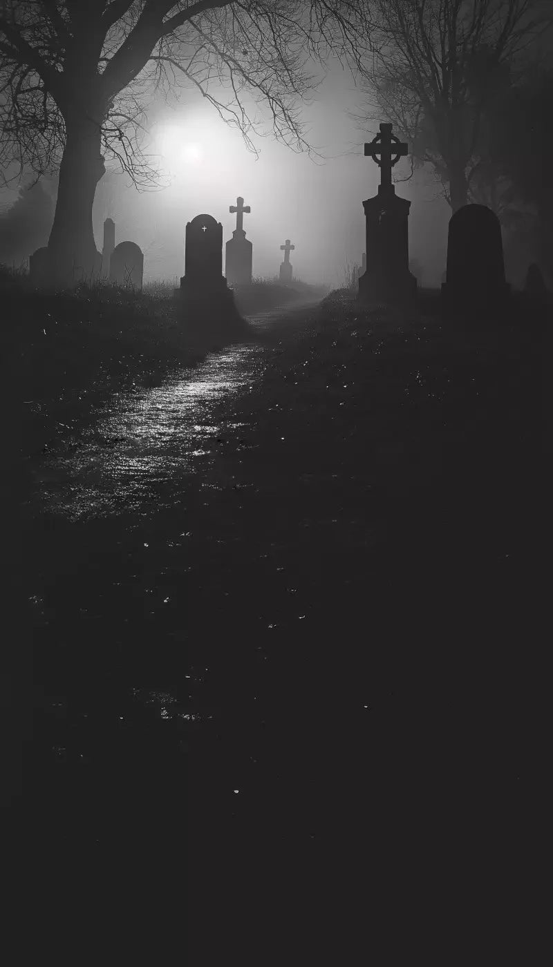Foggy Cemetery At Night 8’X14’ Ultracloth For Westcott X - Drop Pro (96 X 168 Inch) Backdrop