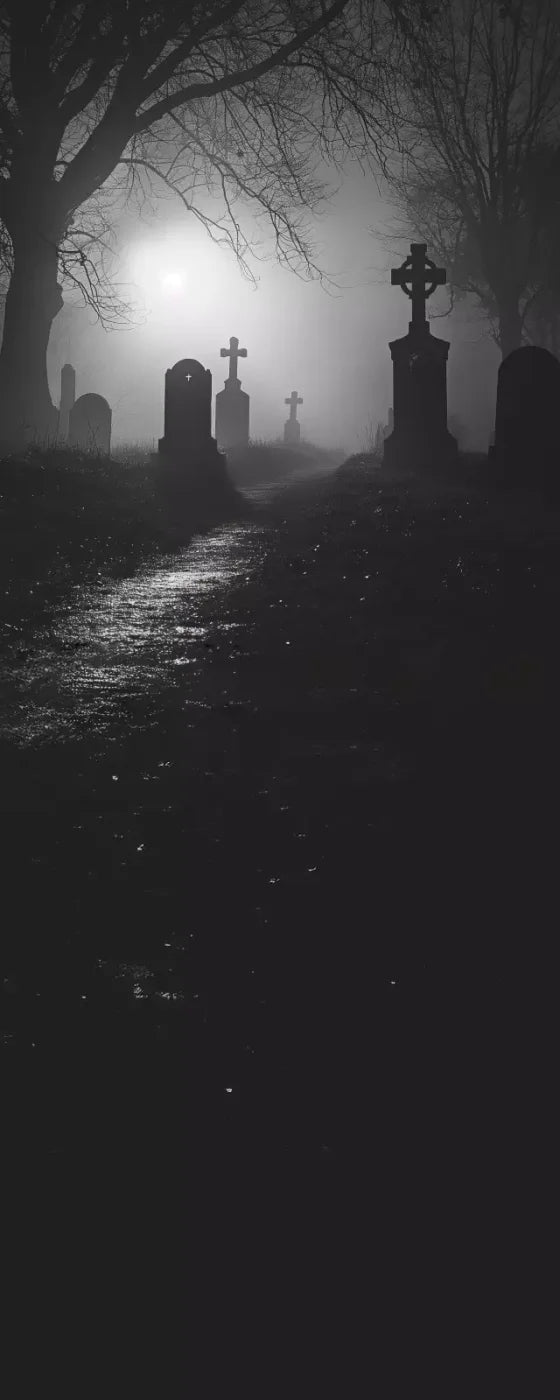 Foggy Cemetery At Night 8’X20’ Ultracloth (96 X 240 Inch) Backdrop
