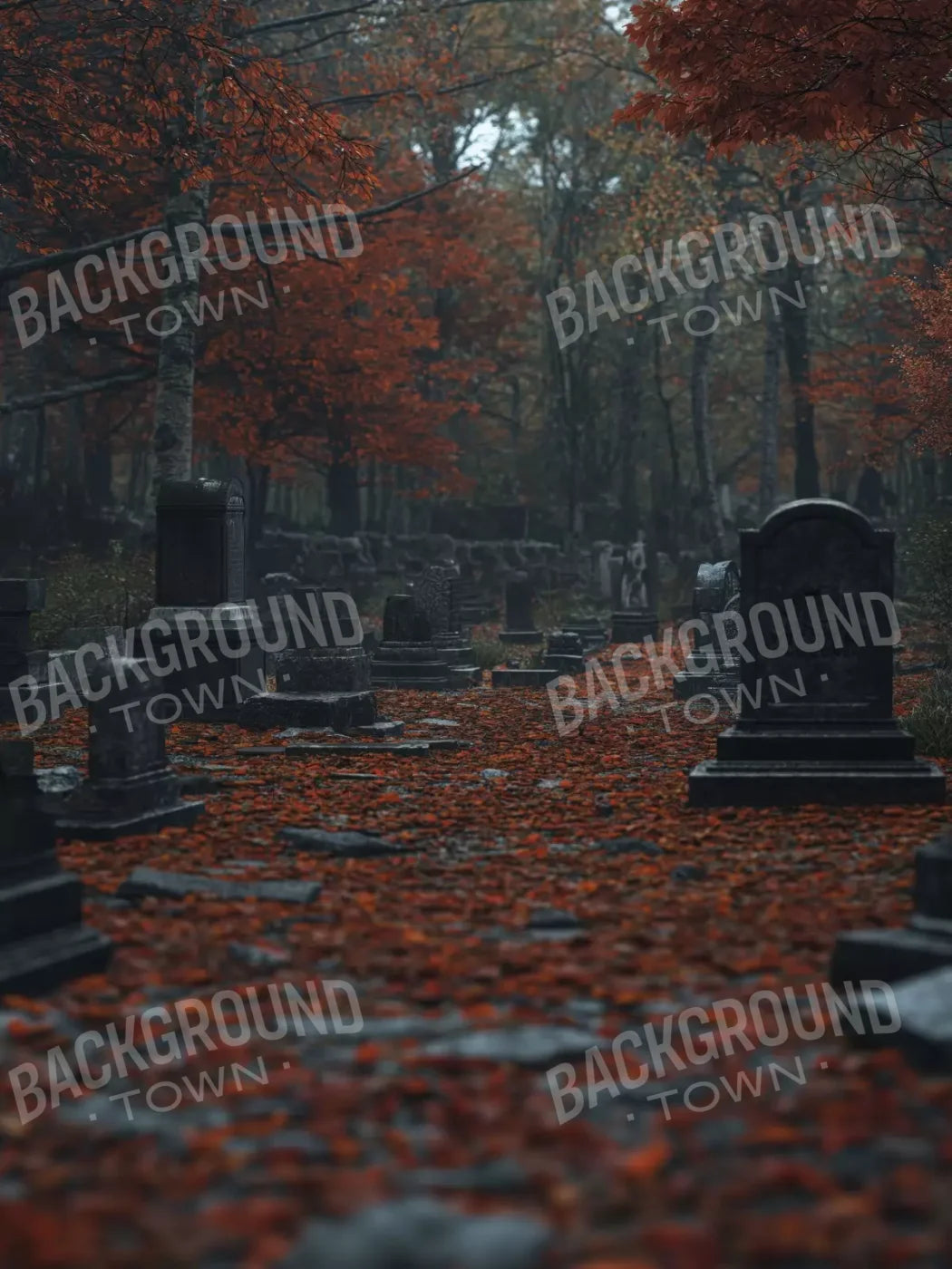 Foggy Fall Cemetary 5’X6’8 Fleece (60 X 80 Inch) Backdrop