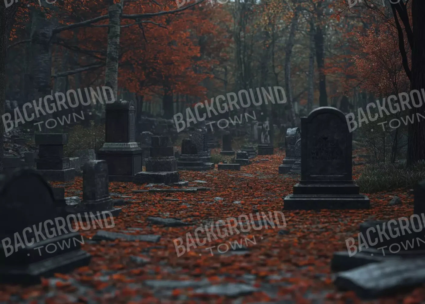 Foggy Fall Cemetary 7’X5’ Ultracloth (84 X 60 Inch) Backdrop