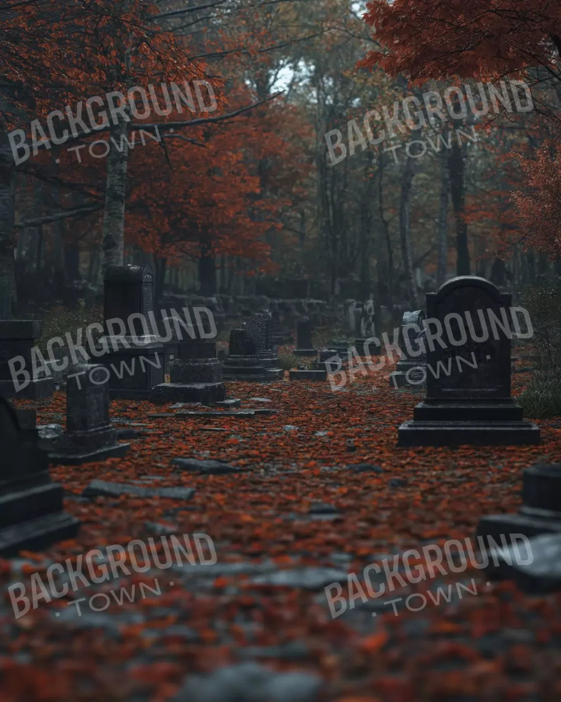 Foggy Fall Cemetary 8’X10’ Fleece (96 X 120 Inch) Backdrop