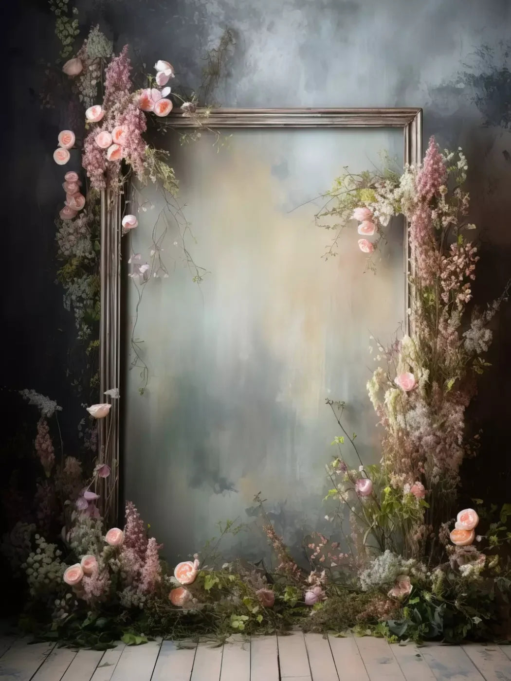 Framed Floral 6X8 Fleece ( 72 X 96 Inch ) Backdrop