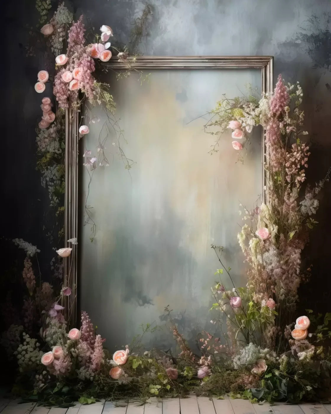 Framed Floral 8X10 Fleece ( 96 X 120 Inch ) Backdrop