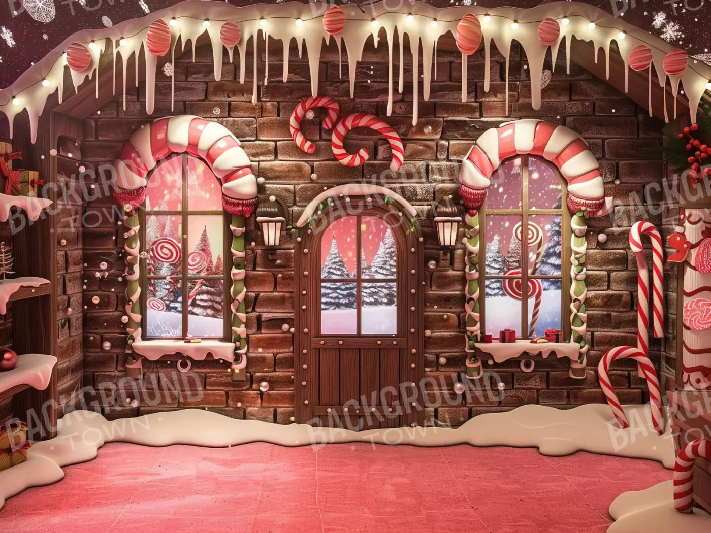 Gingerbread Entry I 6’8X5’ Fleece (80 X 60 Inch) Backdrop
