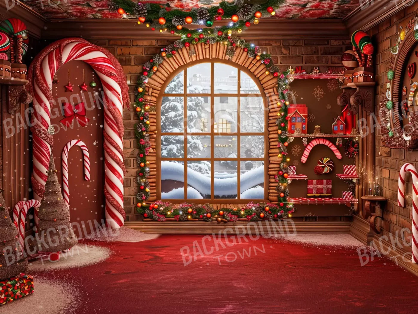 Gingerbread Window Ii 8’X6’ Fleece (96 X 72 Inch) Backdrop