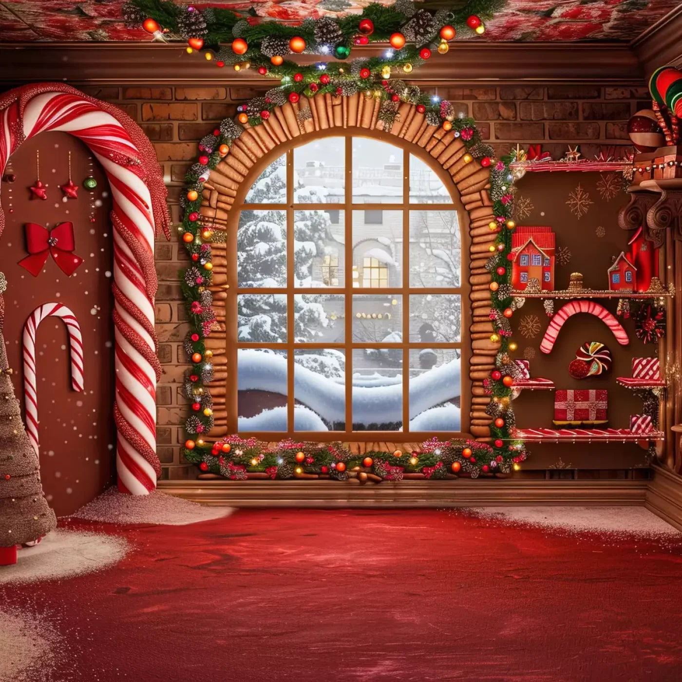 Gingerbread Window Ii 8’X8’ Fleece (96 X Inch) Backdrop