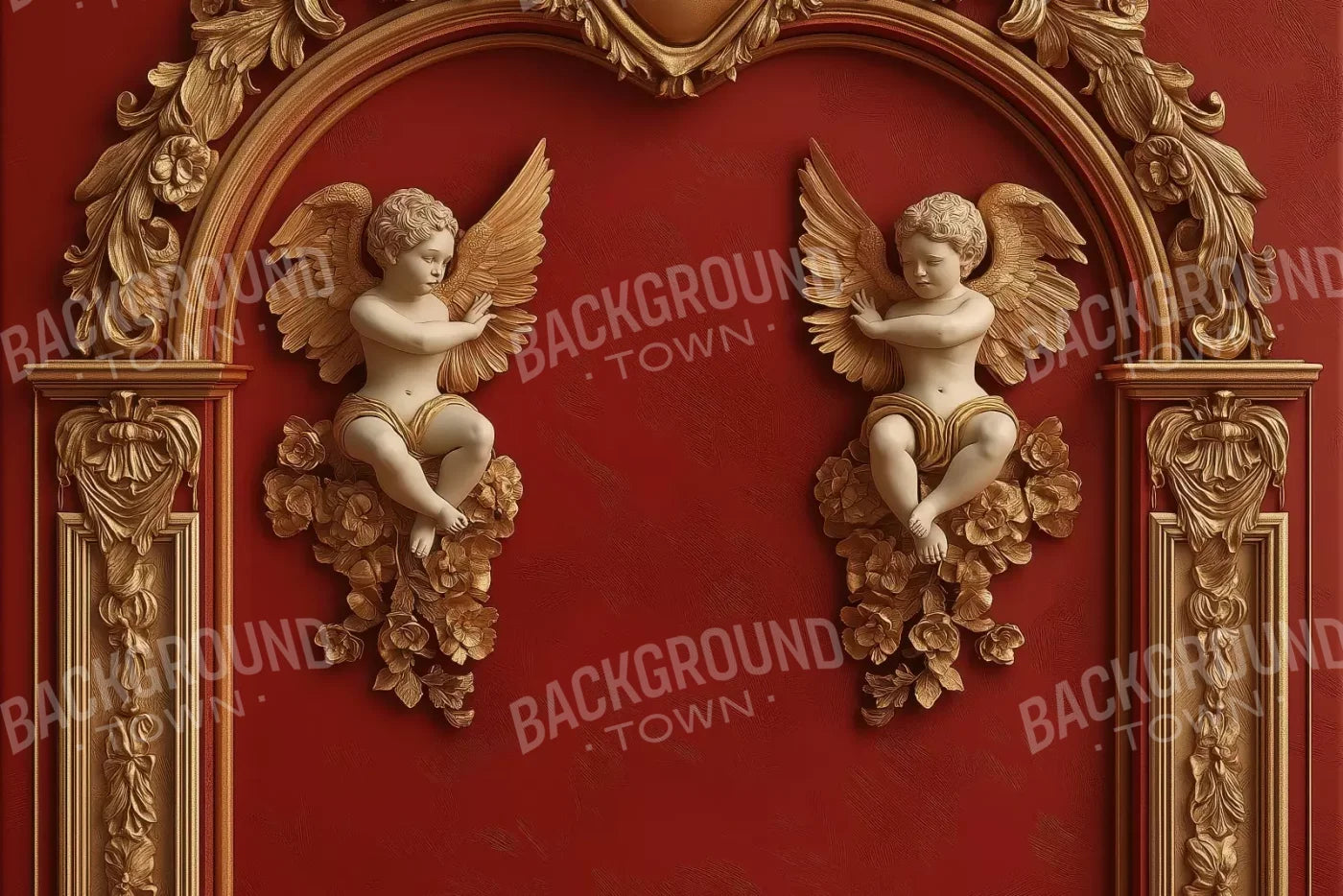 Gold Arch On Red Wall 12’X8’ Ultracloth (144 X 96 Inch) Backdrop