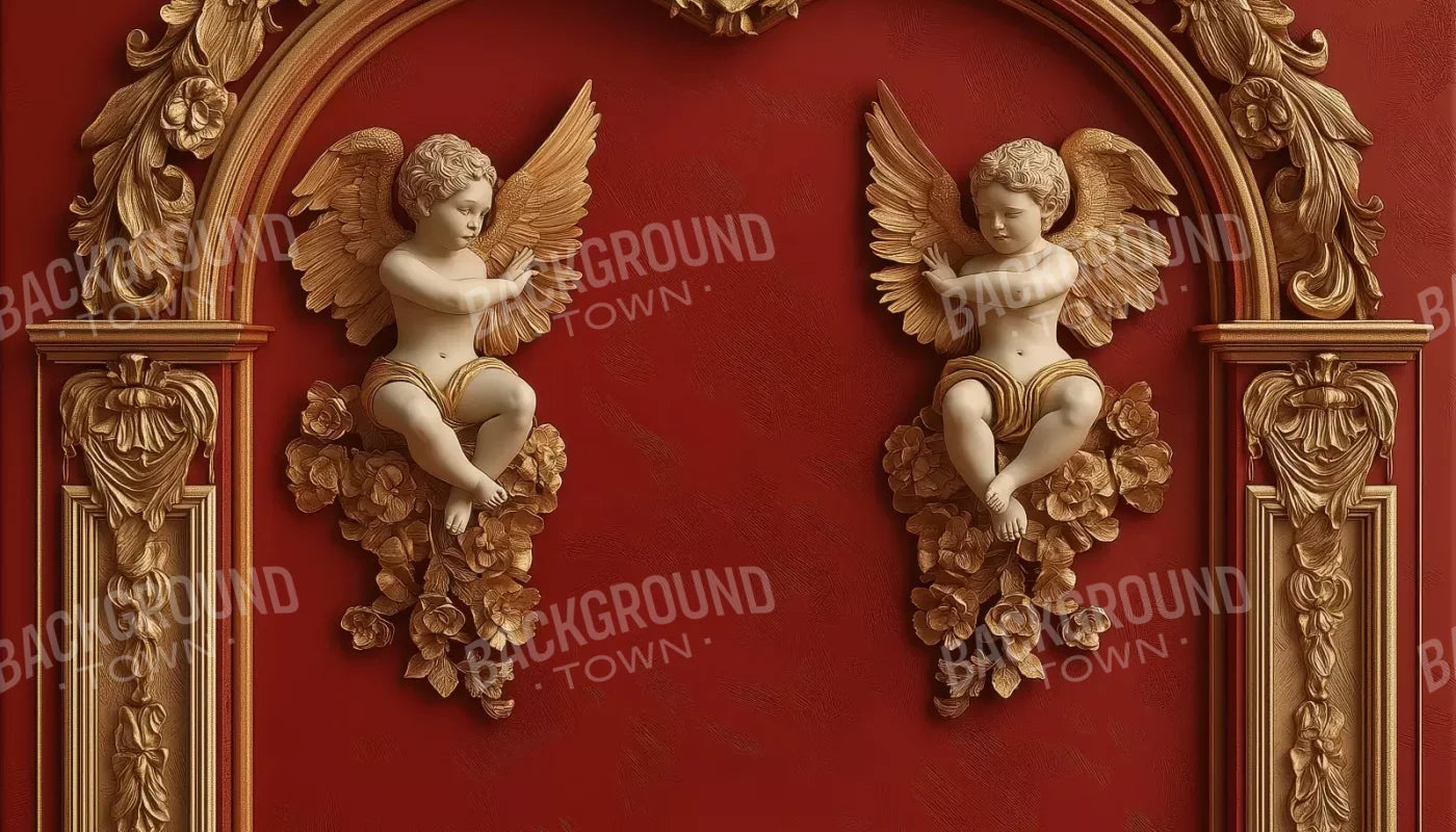 Gold Arch On Red Wall 14’X8’ Ultracloth (168 X 96 Inch) Backdrop