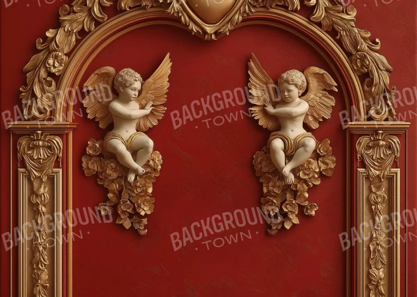 Gold Arch On Red Wall 7’X5’ Ultracloth (84 X 60 Inch) Backdrop