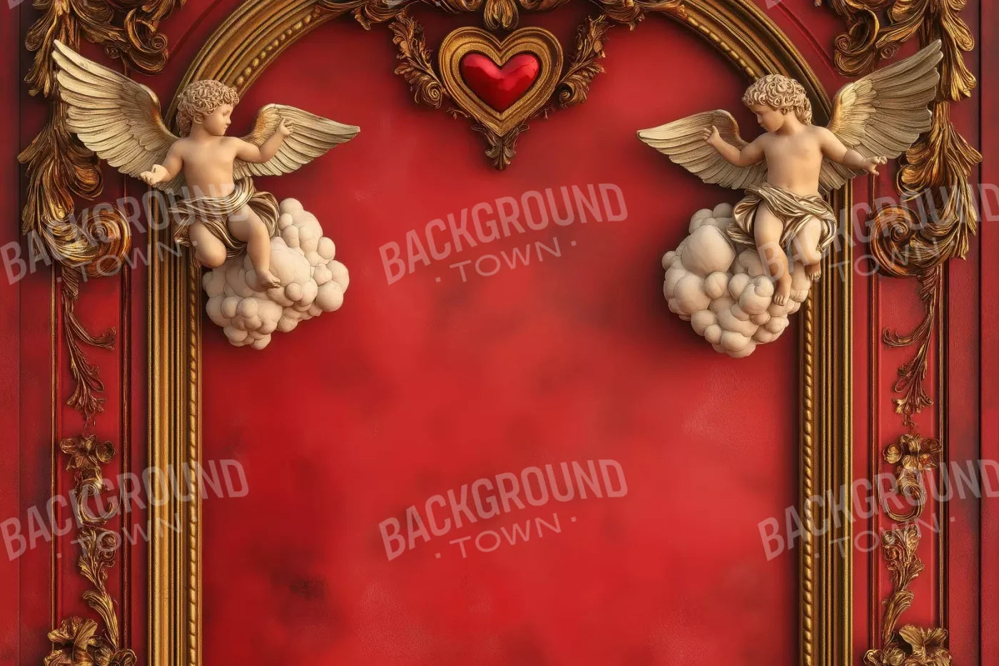 Gold Arch On Red Wall With Angels 12’X8’ Ultracloth (144 X 96 Inch) Backdrop