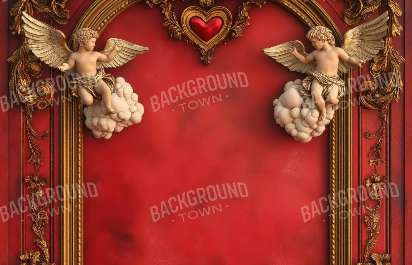 Gold Arch On Red Wall With Angels 14’X9’ Ultracloth (168 X 108 Inch) Backdrop