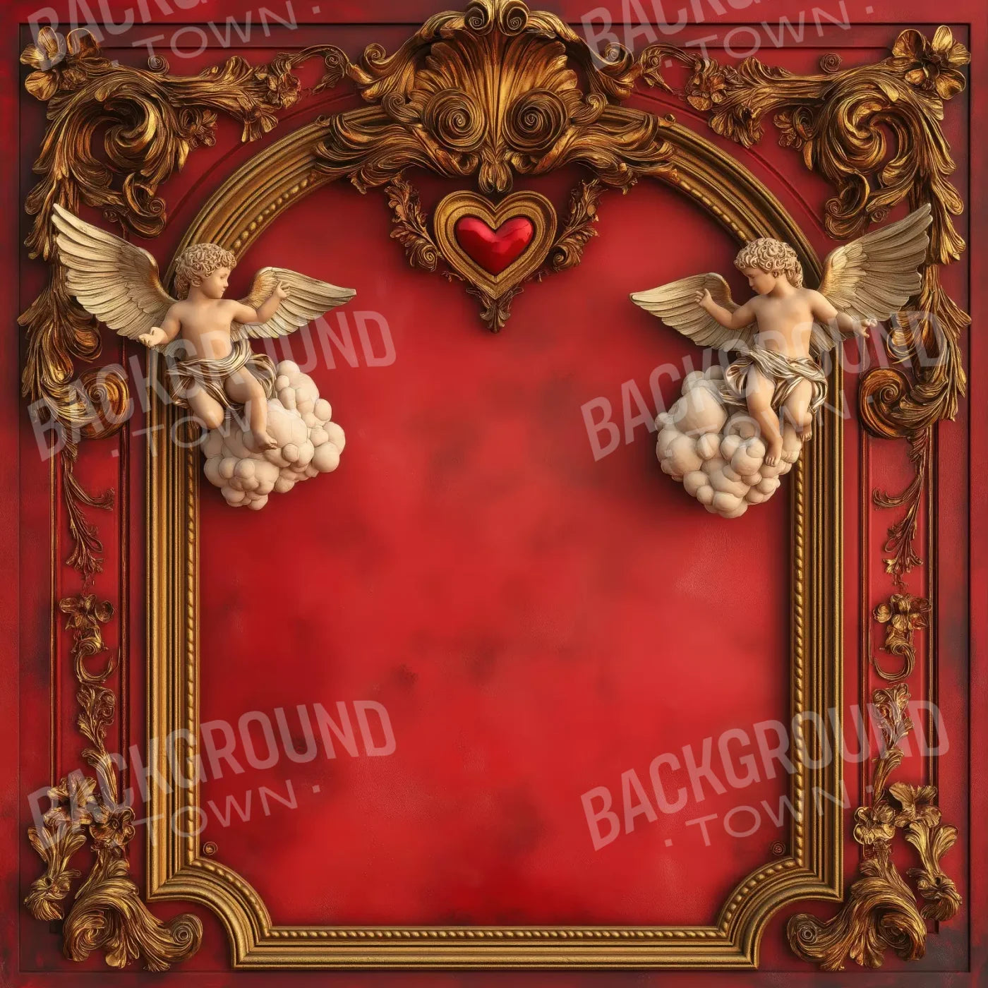 Gold Arch On Red Wall With Angels 8’X8’ Fleece (96 X Inch) Backdrop