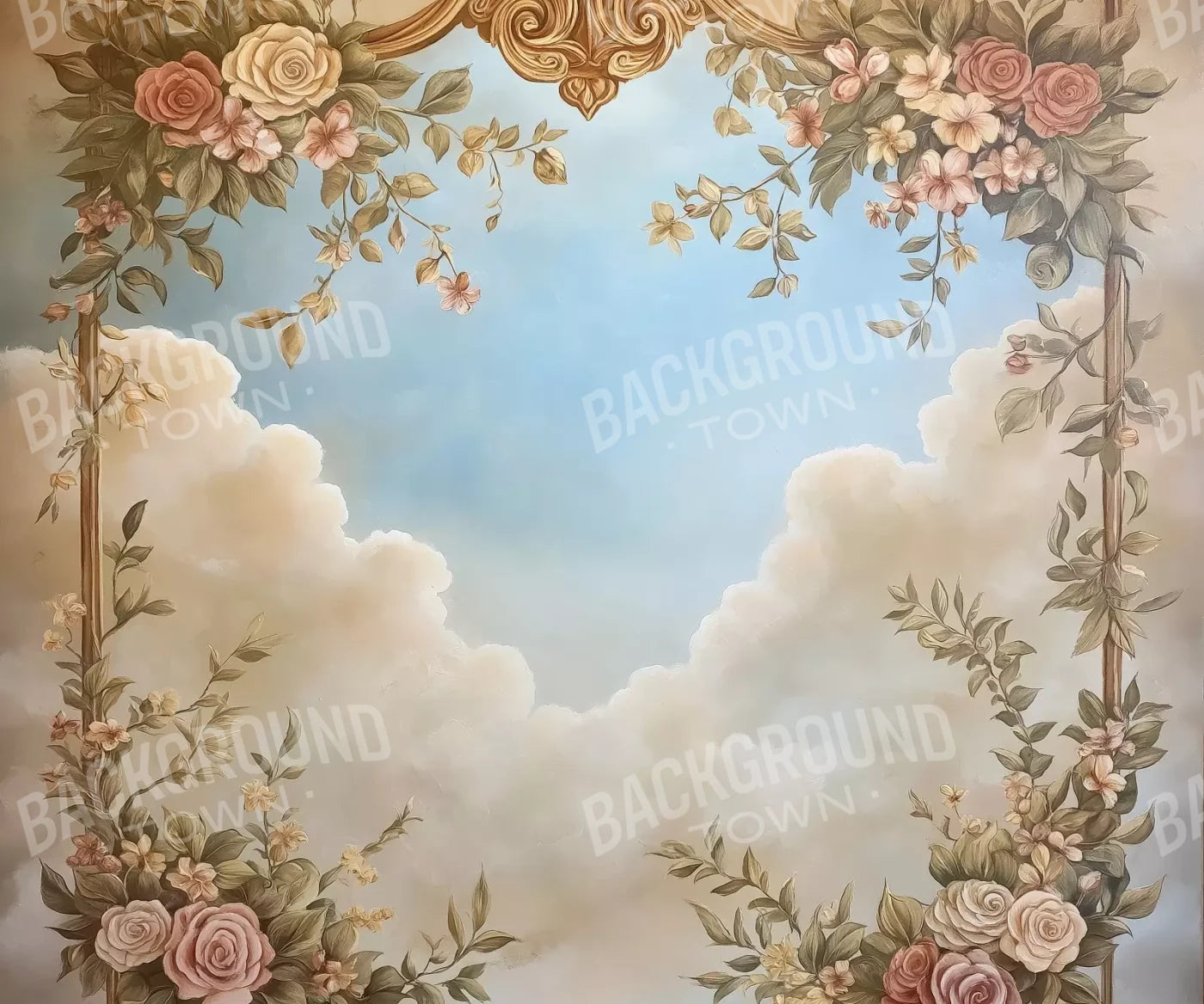 Gold Painted Frame With Flowers 12’X10’ Ultracloth (144 X 120 Inch) Backdrop