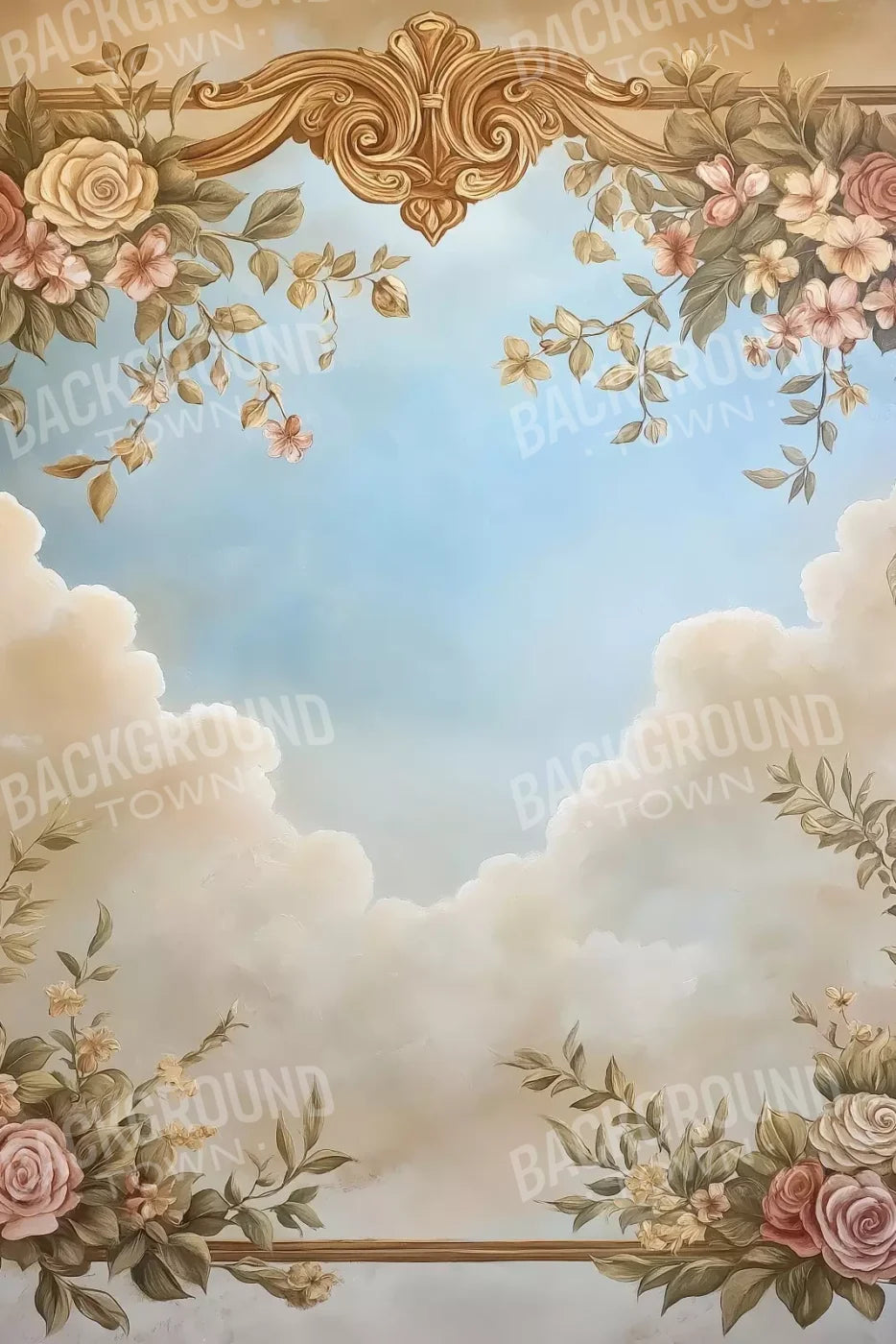 Gold Painted Frame With Flowers 8’X12’ Ultracloth (96 X 144 Inch) Backdrop