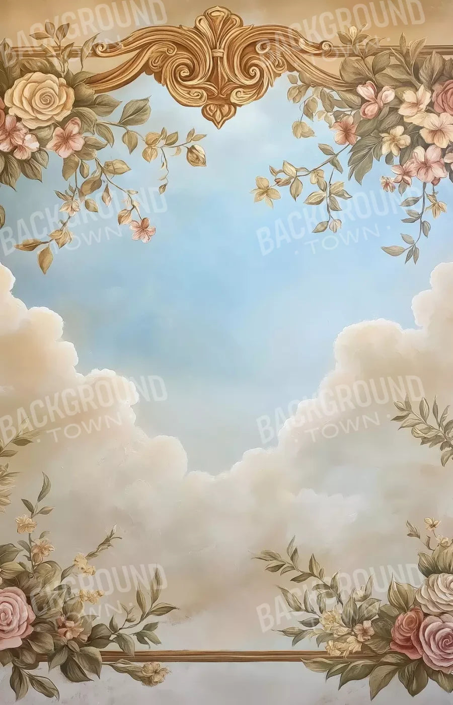 Gold Painted Frame With Flowers 9’X14’ Ultracloth (108 X 168 Inch) Backdrop