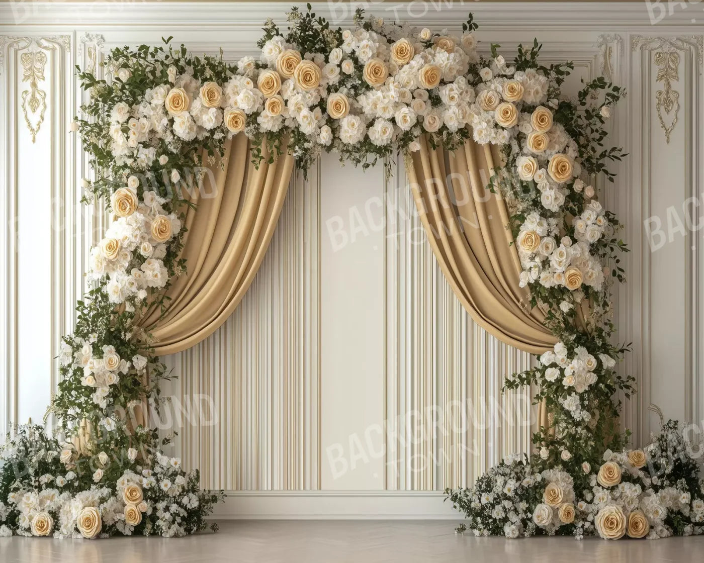 Golden Floral Elegant Arch Wall 10’x8’ Fleece (120 x 96 inch) Backdrop
