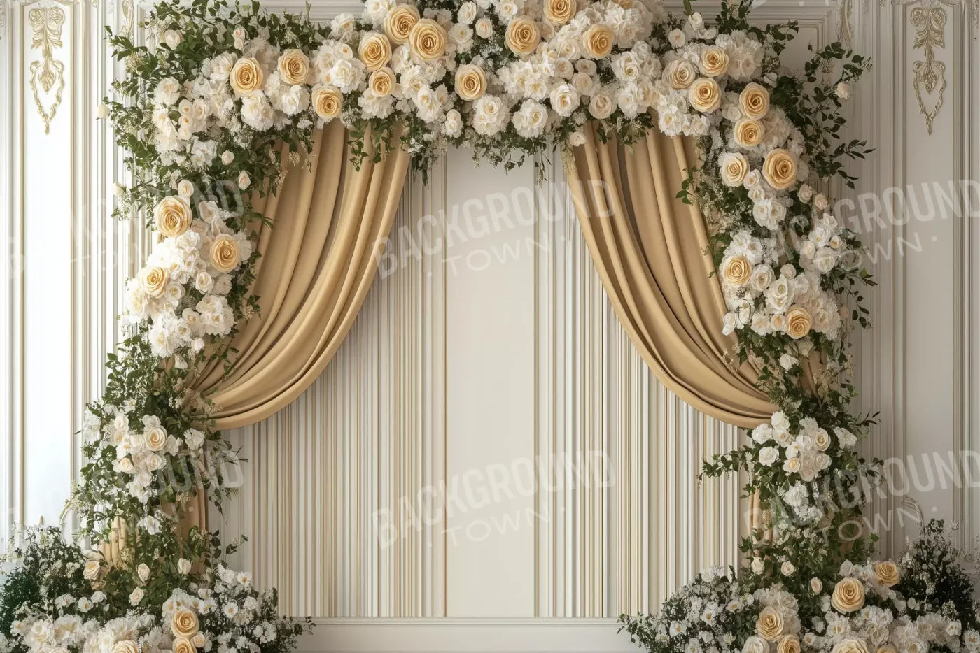 Golden Floral Elegant Arch Wall 12’x8’ UltraCloth (144 x 96 inch) Backdrop