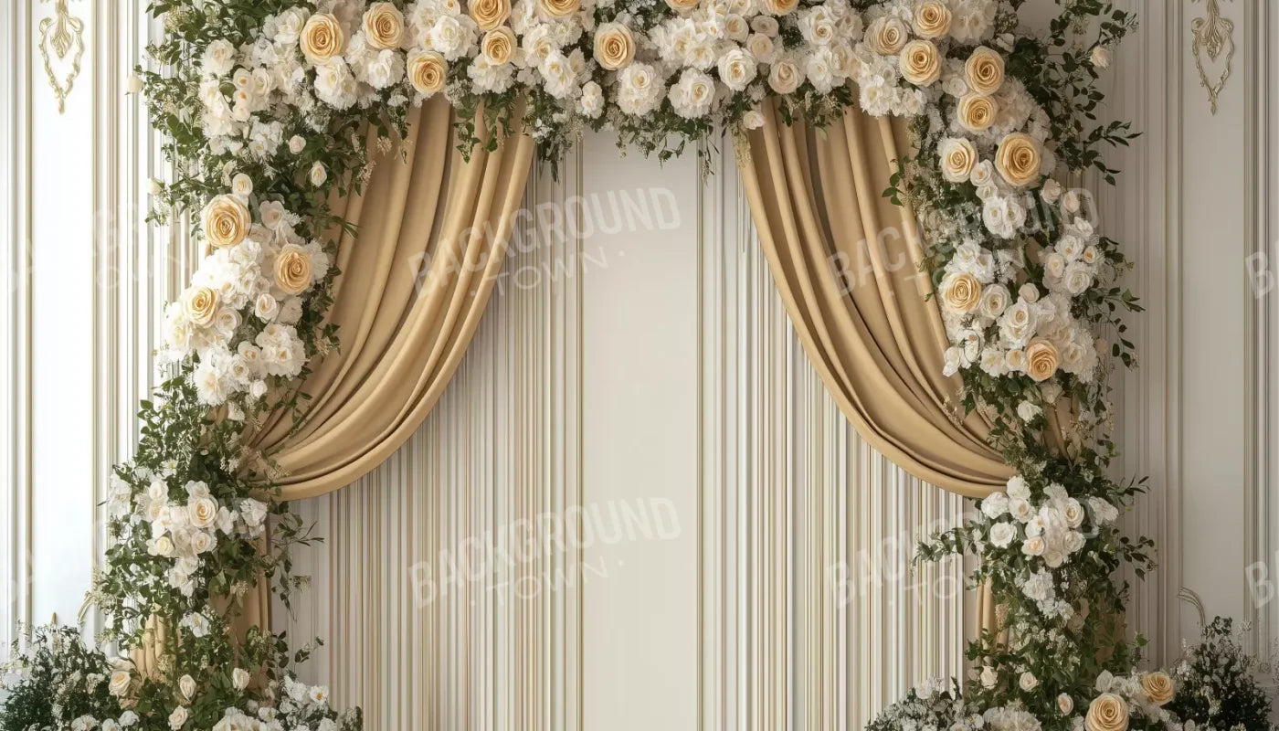 Golden Floral Elegant Arch Wall 14’x8’ UltraCloth (168 x 96 inch) Backdrop