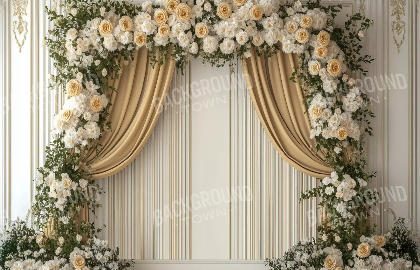 Golden Floral Elegant Arch Wall 14’x9’ UltraCloth (168 x 108 inch) Backdrop