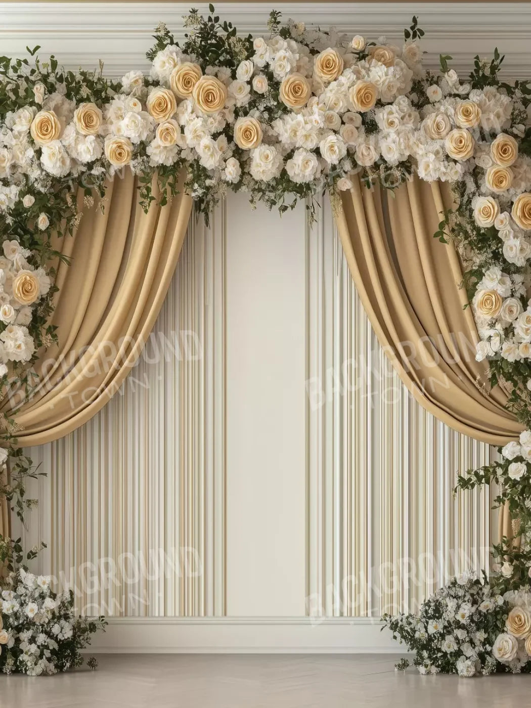 Golden Floral Elegant Arch Wall 5’x6’8 Fleece (60 x 80 inch) Backdrop