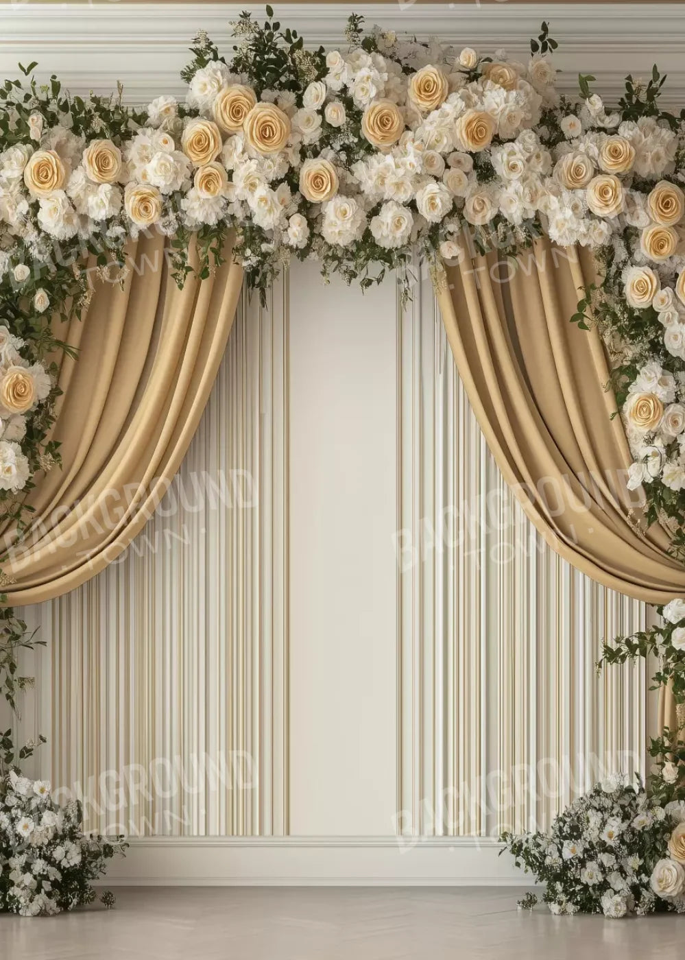 Golden Floral Elegant Arch Wall 5’x7’ UltraCloth (60 x 84 inch) Backdrop